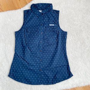 Columbia NWOT Women’s PFG Bonehead Sleeveless Shirt, Navy Swiss Dot, Size S